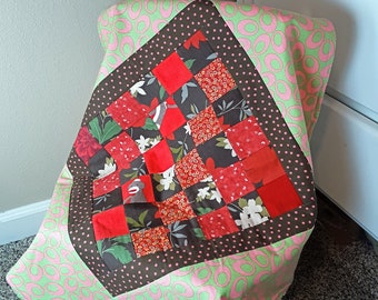 Baby Patchwork Quilt 26"x26" | Baby Shower Gift | Girl's Quilt | Warm Chenille Blanket | Stroller Blanket | Perfect Size for Car Ride