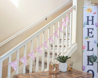 Fabric Bunting Banner 10 Flags ADJUSTABLE BUNTING - Girl's Room Decor - Party Decor - Garden Decor - Nursery Room Decor