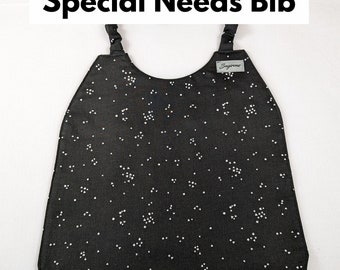 SPECIAL NEEDS BIB | Teen & Adult Bib | Clothing Protector 100% Cotton Scrunchie Neck Strap - Easy to put on and off