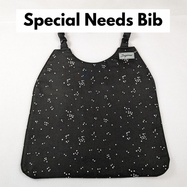 SPECIAL NEEDS BIB | Teen & Adult Bib | Clothing Protector 100% Cotton Scrunchie Neck Strap - Easy to put on and off