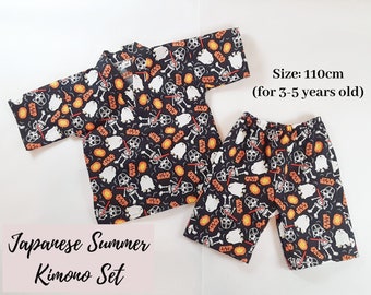 Kimono pour enfants - Jinbei - Kimono japonais - Taille 110 cm (pour les 3-5 ans) - Kimono facile à enfiler sans fil - Kimono d'été - PRÊT À L'EXPÉDITION