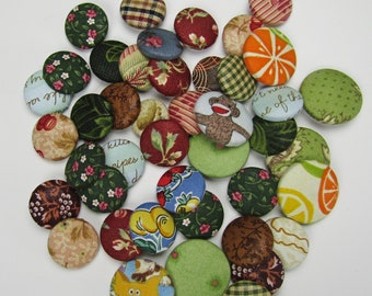 10 Fabric Covered Buttons...  5/8 inch.. 7/8 inch.. 1-1/8 inch...Button with Loop Shank | For Sewing, Scrap booking, Junk Journal, DIY craft