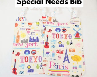 YOUTH BIB for 5-13 years old | Set of 2 | Expandable Scrunchie Neck | Clothing Protector with PUL Waterproof layer | Girl's Kawaii Bib