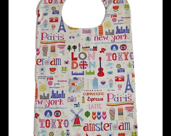 | BIB ADULTE | de bavoir de grande taille | de dossard senior Globetrotter Bib | Protecteur de vêtements | Alimentation, artisanat, bave | Bavoir en coton réutilisable lavable