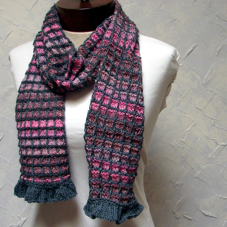 Knit Edging Pattern Ruffle Pattern for Holiday Plaid Scarf With Ruffle Edging Hand Knit Scarf ...