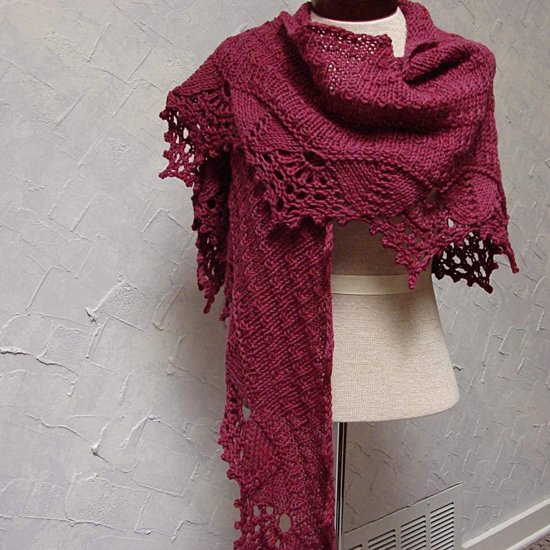 Pattern Hand Knit Shawl With Lace Edging on Shawl Bottom Etsy