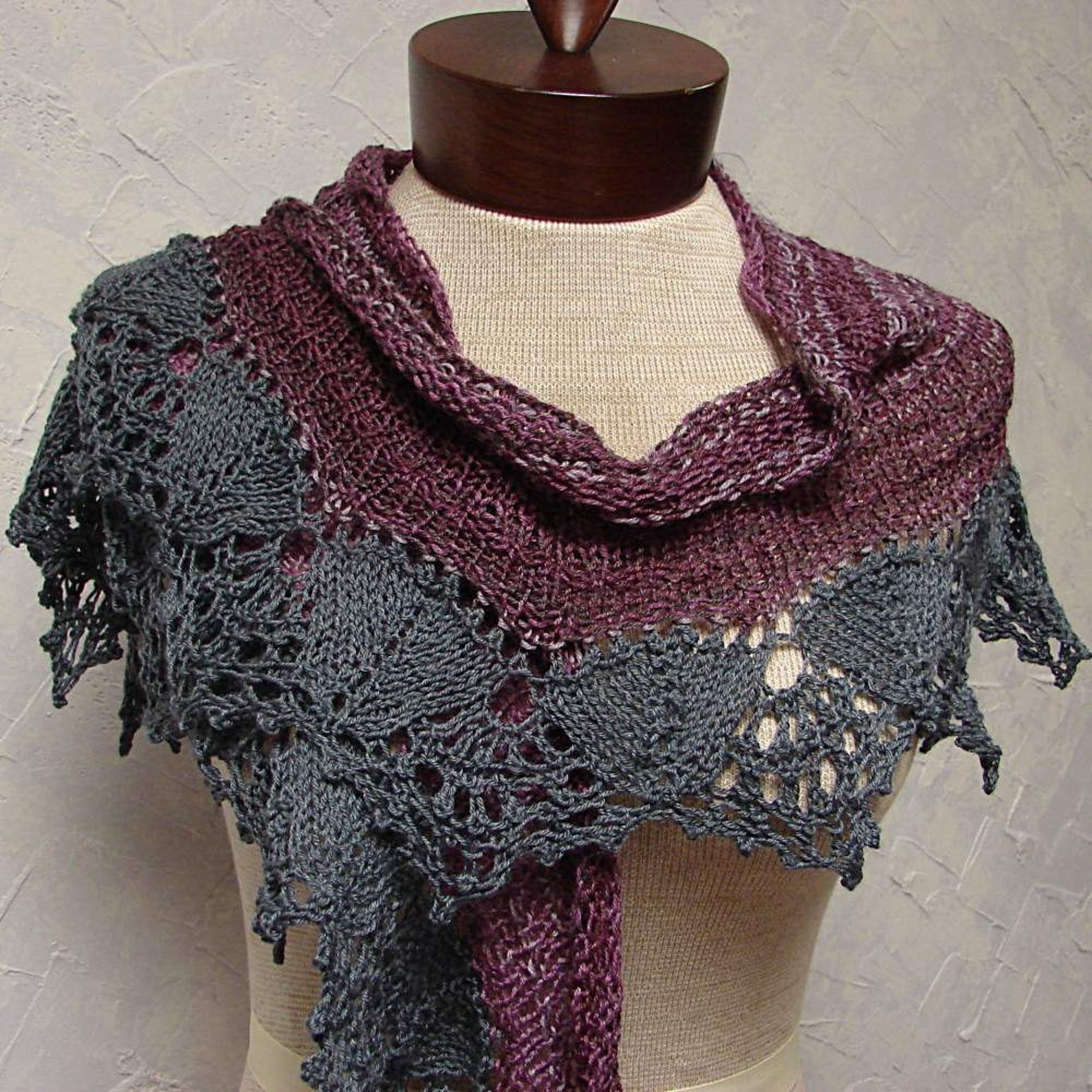 Pattern Hand Knit Shawl With Lace Edging on Shawl Bottom Etsy