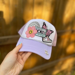 Chapéu de caminhoneiro de fita mista de bola de discoteca com patches personalizados