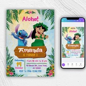 Invito stampabile modificabile Stitch, invito di compleanno Lilo e Stitch, modello di invito per festa Stitch, compleanno bambina, compleanno bambino