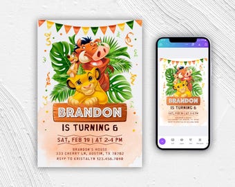 Lion King Birthday Invitation, Simba Safari Party (Printable Template)