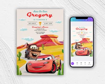 Lightning McQueen Birthday Invitation, Racing Party Template (Digital)