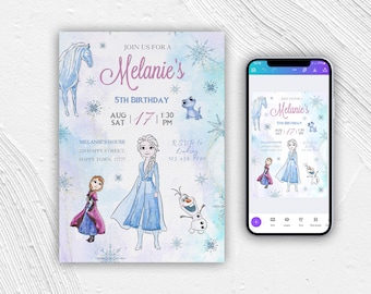 Princess Elsa invite, Frozen Anna invite template, girl birthday, Printable Birthday Invitation, Frozen invitation, editable winter invite