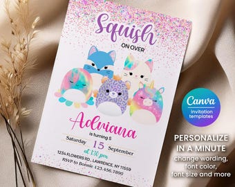 Squishmallow Birthday Invitation, Girl Party Invite (Digital Download)