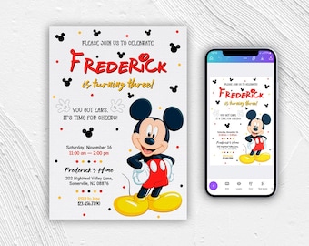 Invitación de cumpleaños de Mickey Mouse, plantilla editable para fiesta (descarga digital)