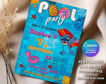 Printable Editable Stitch Invitation, Lilo and Stitch Birthday Invite, Stitch Party Invite template, girl birthday, boy bday