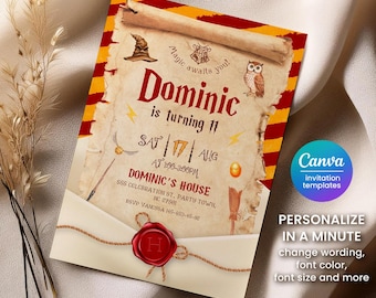 Wizard Birthday Invitation, Magical Party Invite (Canva Template)