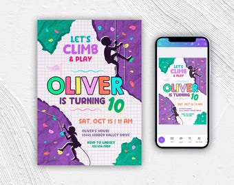 Rock Climbing Birthday Invitation, Editable Boy (Digital Download)