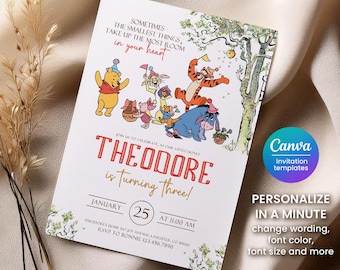 Winnie the Pooh Birthday Invitation, Editable Template (Digital Download)