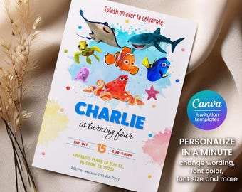 Printable Boy Birthday Invitation | nemo birthday invite | editable invitation | Instant Download | ocean birthday party