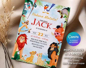 Simba Lion King Birthday Invitation Template, Safari Party (Printable)
