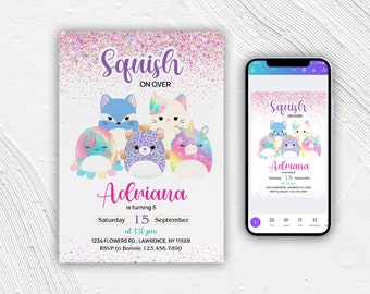 Squishmallow Birthday Invitation, Girl Party Invite (Instant Download)