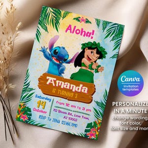 Printable Editable Stitch Invitation, Lilo and Stitch Birthday Invite, Stitch Party Invite template, girl birthday, boy bday