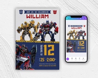 Printable Rescue Bots Birthday Invitation, Optimus Prime invite, Autobots party invitation, Bumblebee invitation, transformers party