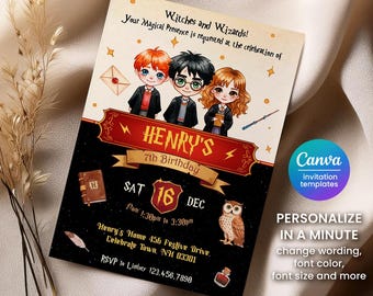 Harry Magical evite template, Wizard Birthday invitation, printable Wizard Party invite, Witches invitation, Magical Birthday boy girl