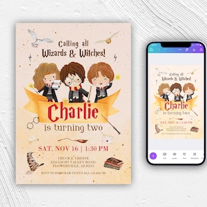 Harry Magical evite template, Wizard Birthday invitation, printable Wizard Party invite, Witches invitation, Magical Birthday boy girl