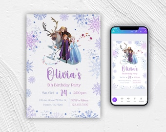 Princess Elsa invite, Frozen Anna invite template, girl birthday, Printable Birthday Invitation, Frozen invitation, editable winter invite
