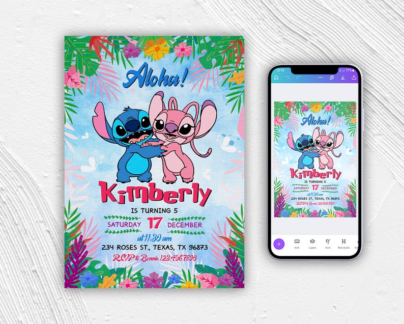 Printable Stitch Birthday Invitation Template, Editable Stitch Girls Birthday Invitation, Lilo ...