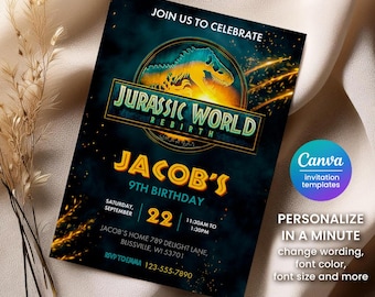 Jurassic World Birthday Invitation, Dinosaur Party Invite (Printable Canva Template)