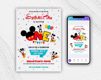Clubhouse 1st Birthday Invitation, Mouse Party Invite (Editable Printable)