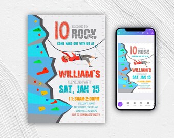 Rock Climbing Birthday Invitation, Editable Party Template (Digital Download)