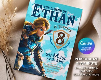 Zelda Birthday Invitation, The Legend of Please Join Us to Celebrate Invite, Link Master Sword Hyrule Template