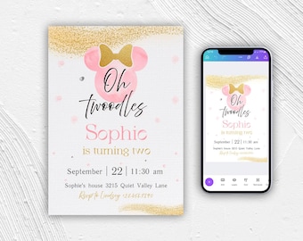 Minnie Mouse Birthday Invitation Template, Girl Party (Digital)