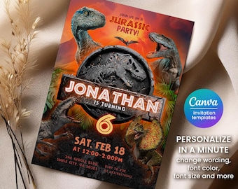 Invitación para fiesta de cumpleaños de dinosaurios, T-Rex (descarga digital)