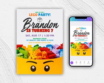 Building blocks invitation, Building blocks invite, printable editable Pool Party invitation template, waterslide invite template