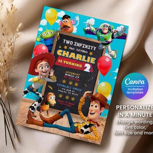 Toy Story-Geburtstagseinladung, zwei Infinity, bearbeitbar druckbar (Canva)