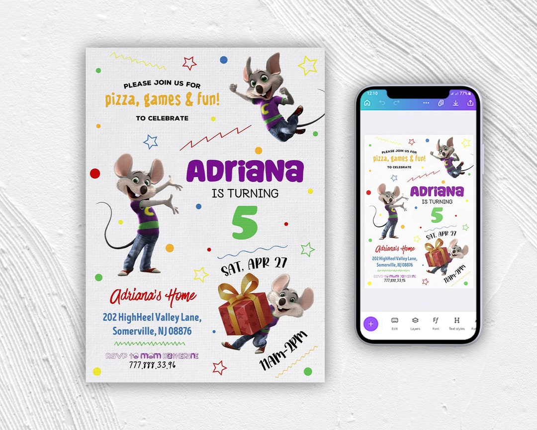Chuck-e-cheese Editable Invitation, Printable Birthday Invite, Mouse ...