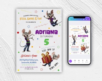 Editable Chuck E Cheese Birthday Invitation, Printable Mouse Invite ...