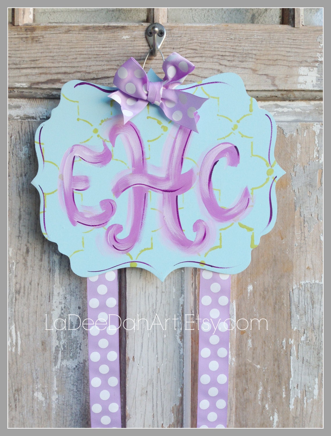 Hair Bow Holder Handpainted Bow Holder Monogram Bow Holder Etsy