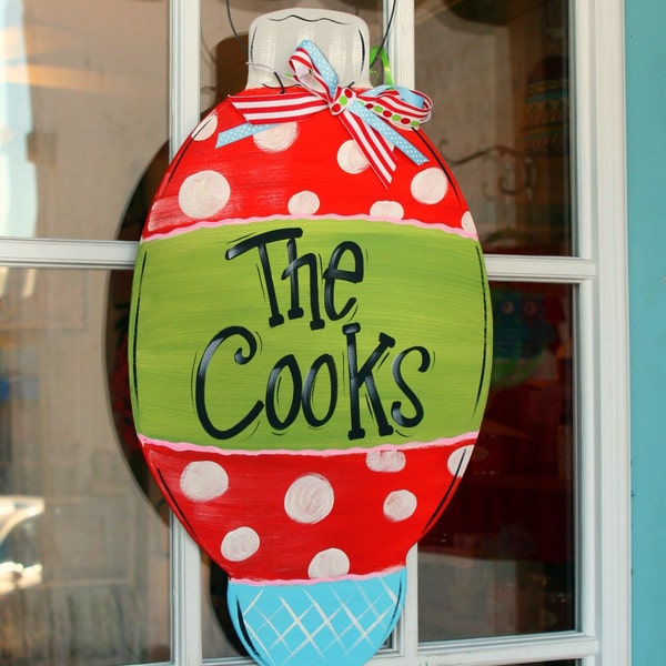 Christmas Door Decor Hand Painted Personalized Custom Wooden Whimsical Ornament