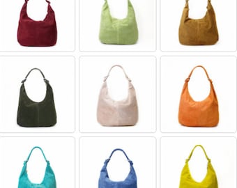 Brand New Soft Suede Shoulder Bag Casual Hobo Genuine Real Leather Handbags-10 Colors