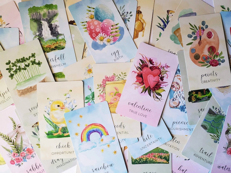 Spring Equinox Oracle Card Deck, Holiday, Valentine's, Easter, Ostara, Rebirth, Renewal, 50 Cards w/ 30 page PDF Guidebook image 2