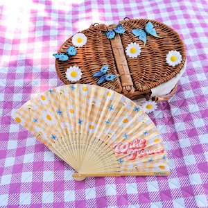 Gingham Daisy Mini Rave Fan: Butterfly Festival Hand Fan