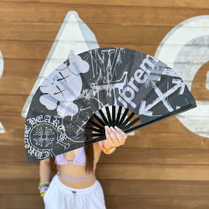 HypeBeast Rave Fan | Hypebeast Inspired Rave Fan | Hand Fan | Festival Fan | Large Rave Fan | Folding Fan | Large Hand Fan for Festivals