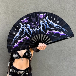 Chrome Bunny Rave Fan: Edgy Cyber Y2K Festival Accessory - Kawaii Hand Fan