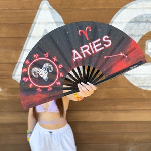 Aries Zodiac Rave Fan: Bamboo Festival Hand Fan