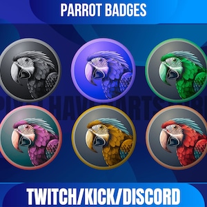 6 Cute Parrot Subscription/Bits Badges For Twitch, Youtube, Discord, And Stream - Ready For Instant Download!